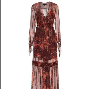 INTERMIX Red and Black Maxi Dress Paisley Transparent Medium